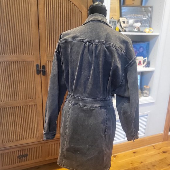 Free People Boho Distressed Black Denim Dress Size L - Picture 4 of 6